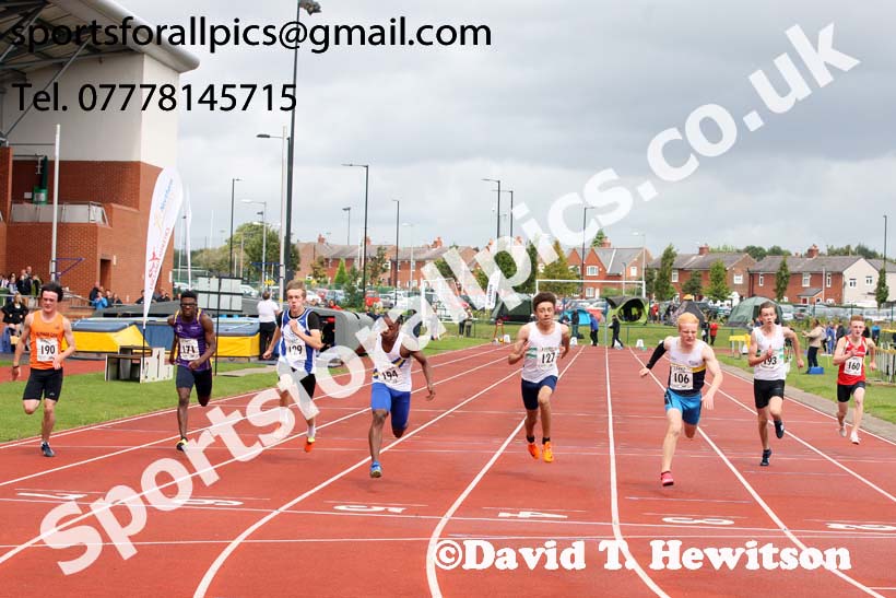 Boys under-15s 100 metres, Northern Under-17s/U-15s and U13s Champs, Leigh Sports Village, Leigh. Photo: David T. Hewitson/Sports for All Pics
